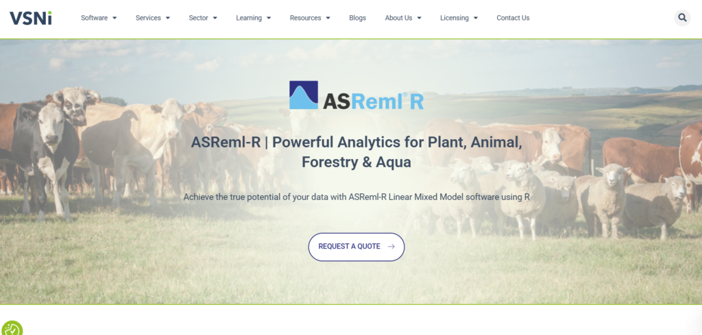 Showing Website's Home Page of https://vsni.co.uk/software/asreml-r/