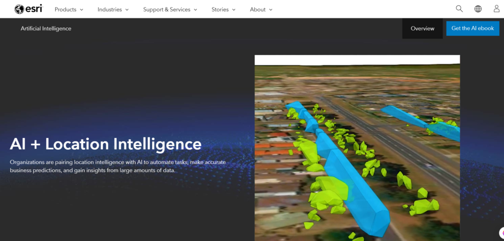 website home page of https://www.esri.com/en-us/artificial-intelligence/overview