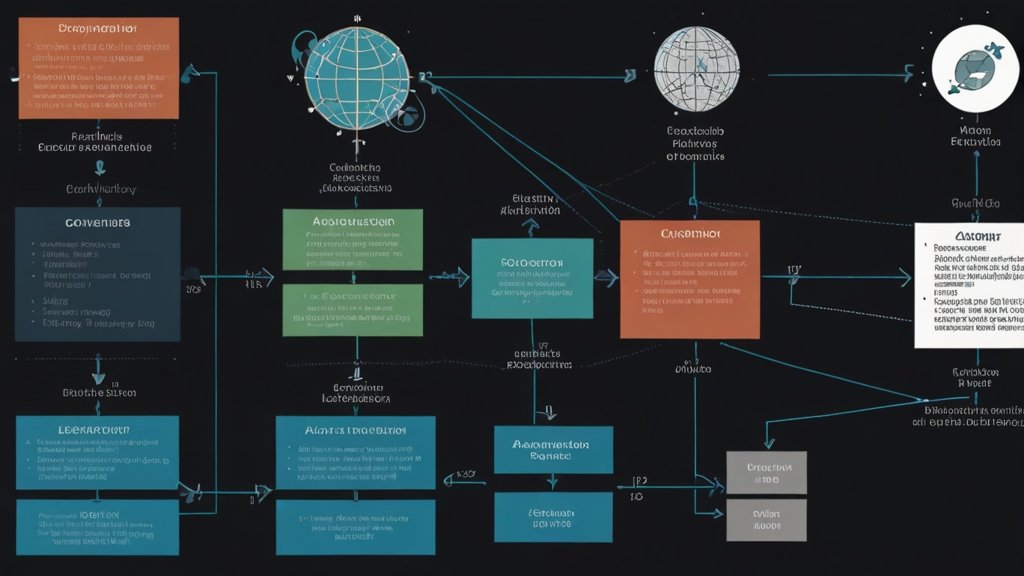 A flowchart showing the step-by-step process of collecting, processing, and analyzing GIS data with AI automation, including satellite imagery, spatial data inputs, and AI predictions.