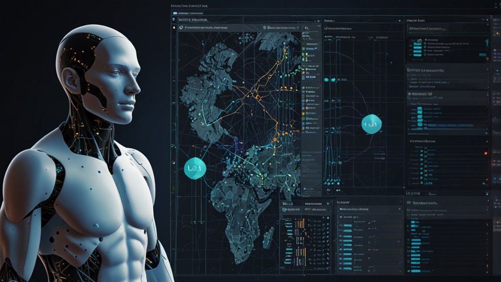 A side-by-side comparison of traditional GIS vs. AI-powered GIS, with the AI version showing automation, deep learning models, and predictive analysis.