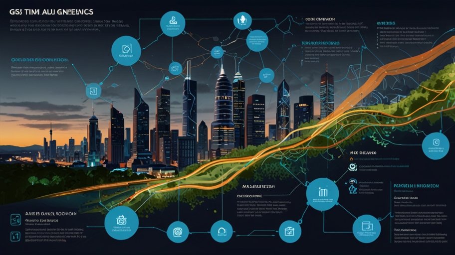 A visually engaging infographic showing future trends in GIS automation, including AI-powered GIS, cloud-based GIS, and no-code automation.