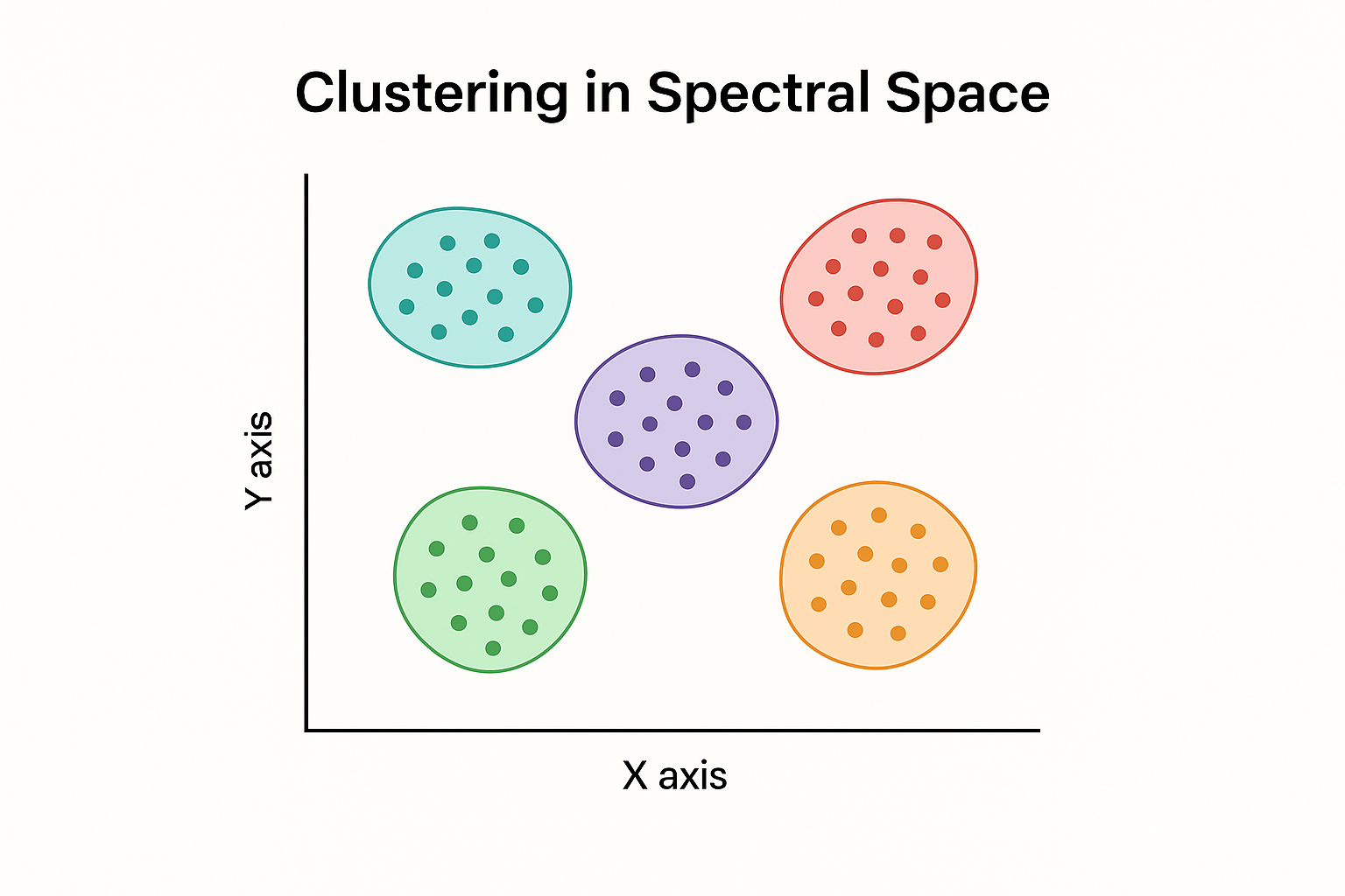 2D scatter plot with different colored blobs representing unsupervised clusters.