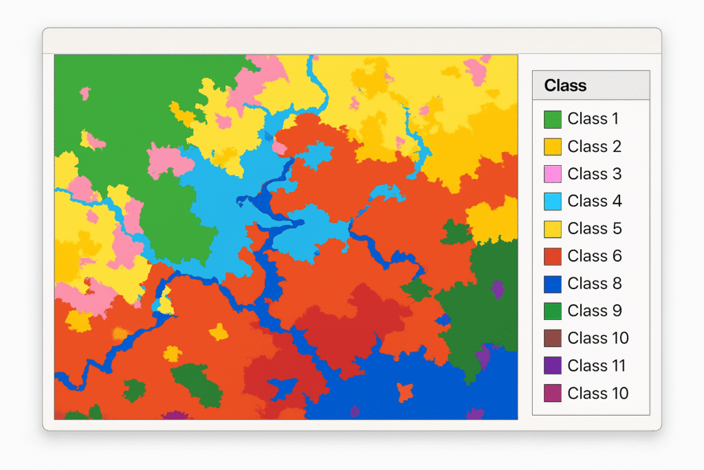 Screenshot of the parameter dialog in ENVI. Show number of classes, algorithm selection (ISODATA), etc.