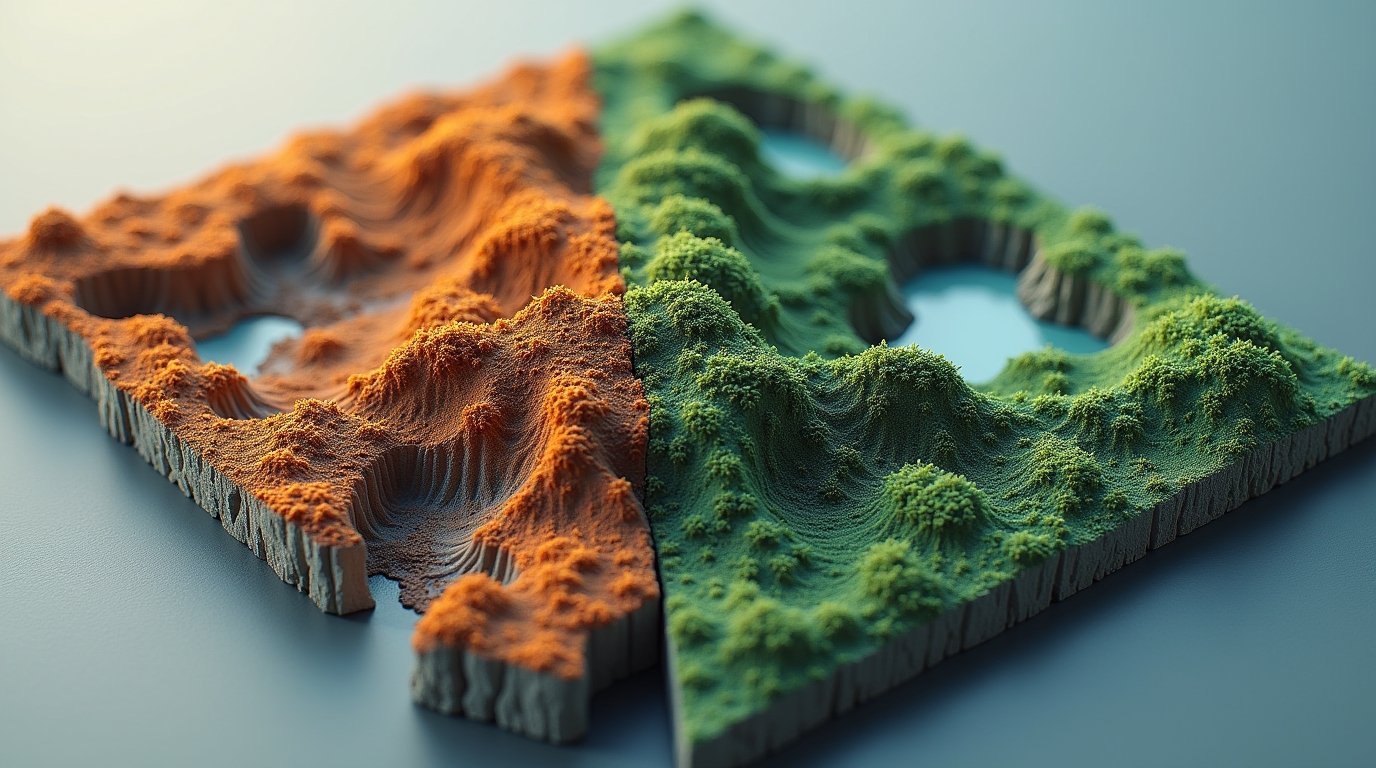 3D TIN model representing a mountainous terrain with triangular facets.