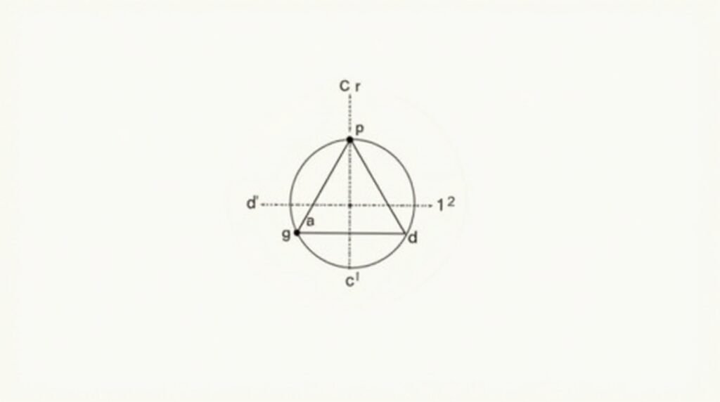 Diagram demonstrating the Delaunay Triangulation rule with an empty circumcircle.