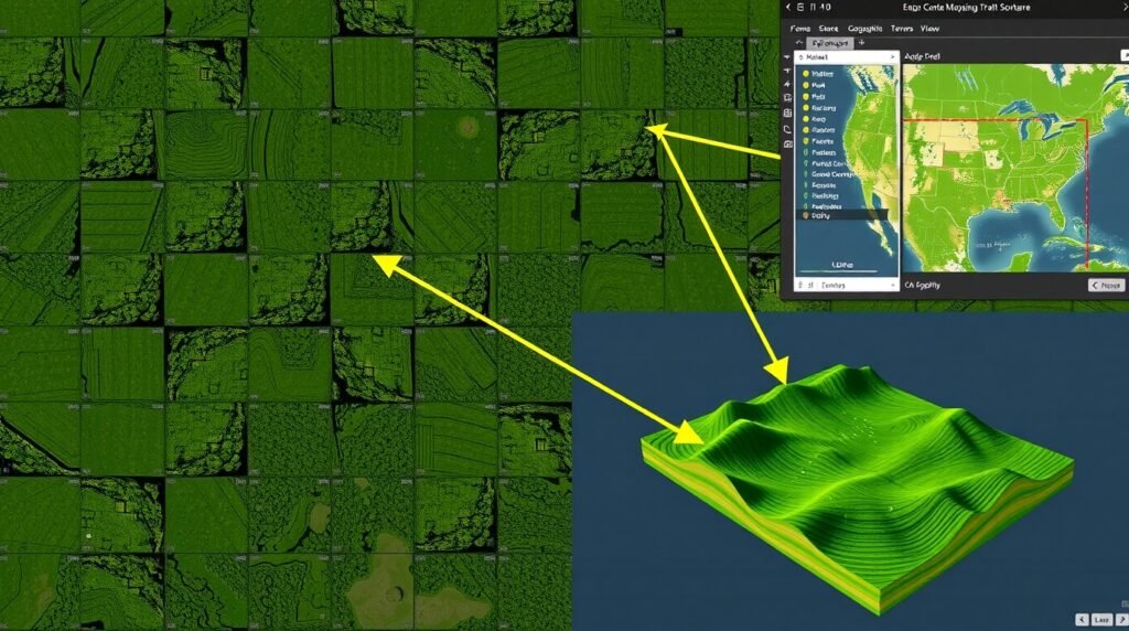 A grid of overlapping drone images used as input for photogrammetric processing to create an orthomosaic and 3D model.